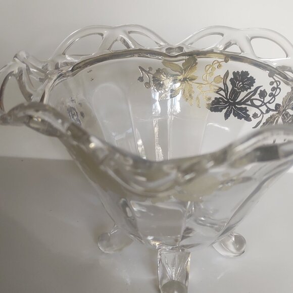Vintage Imperial Glass Candy Bowl with Silver Floral overlay 7" diameter - Picture 1 of 6